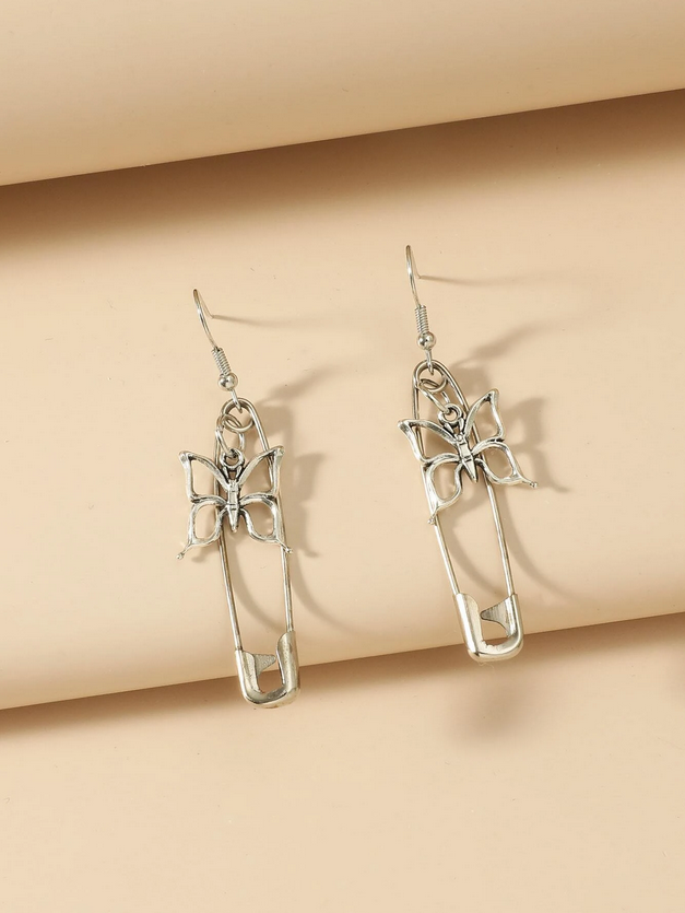 Safety Pin Butterfly Earrings