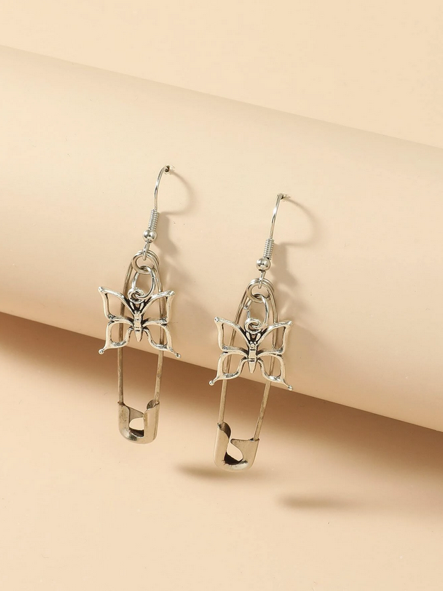 Safety Pin Butterfly Earrings