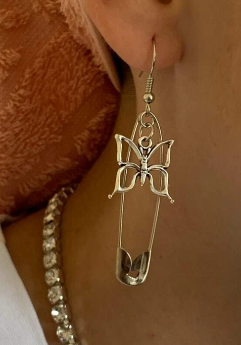 Safety Pin Butterfly Earrings