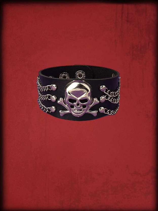 PU Leather Skull and Crossbones Bracelet