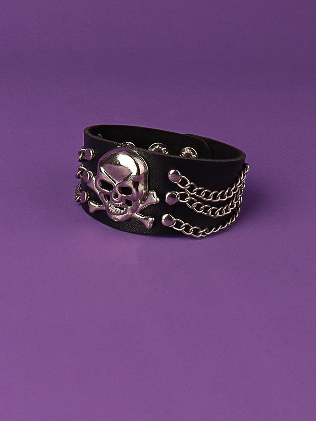 PU Leather Skull and Crossbones Bracelet