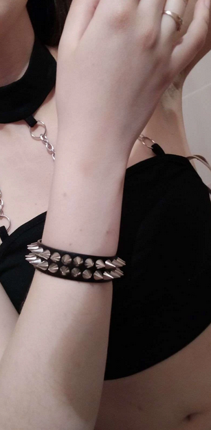 PU Leather Dual Spike Row Bracelet