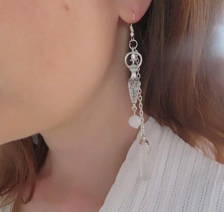 Moonstone & Angel Aura Quartz Wire Wrapped Earrings - Reiki Energy