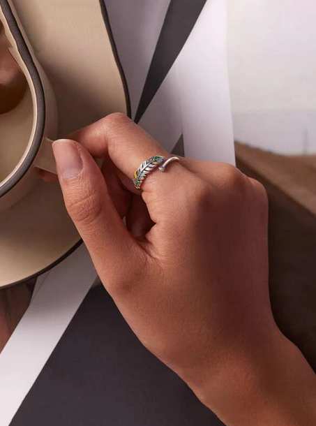Colorful Leaf Adjustable Sterling Silver Ring