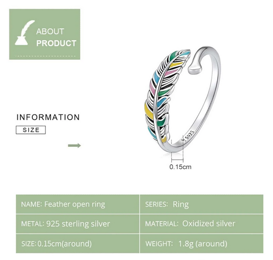 Colorful Leaf Adjustable Sterling Silver Ring