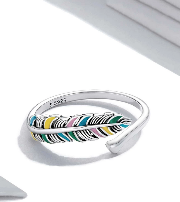 Colorful Leaf Adjustable Sterling Silver Ring