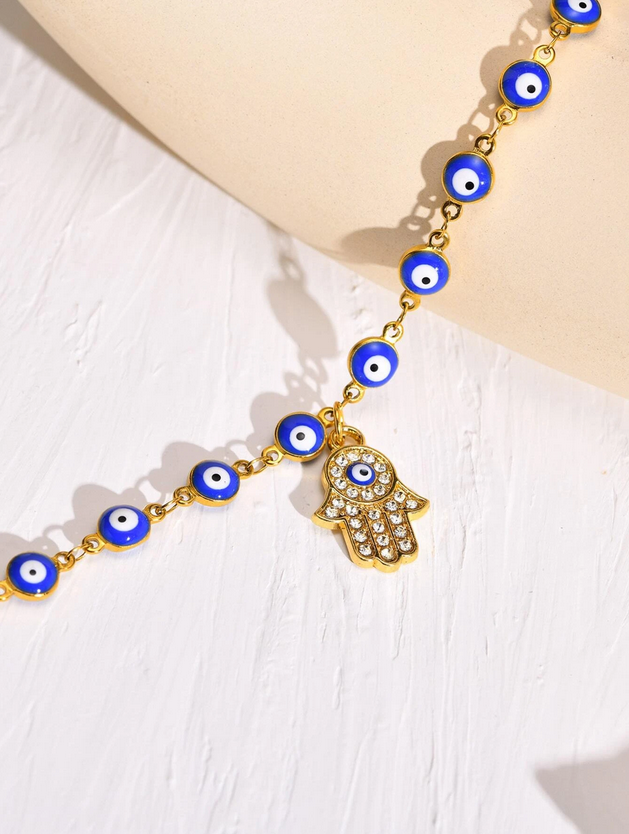 Hamsa Hand and Eye Chain Anklet