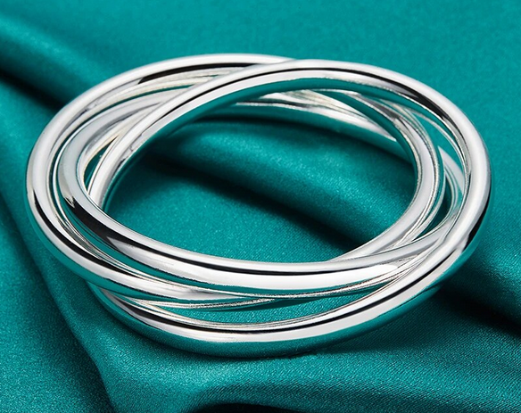 Sterling Silver 925 Three Ring Bangle