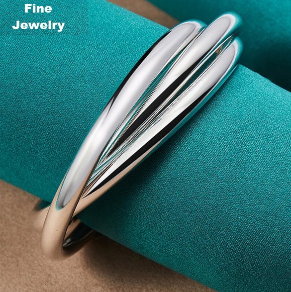 Sterling Silver 925 Three Ring Bangle