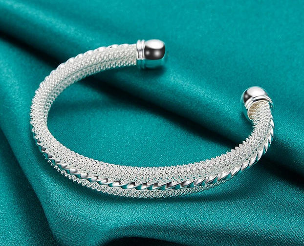 Sterling Silver 925 Woven Mesh Bangle