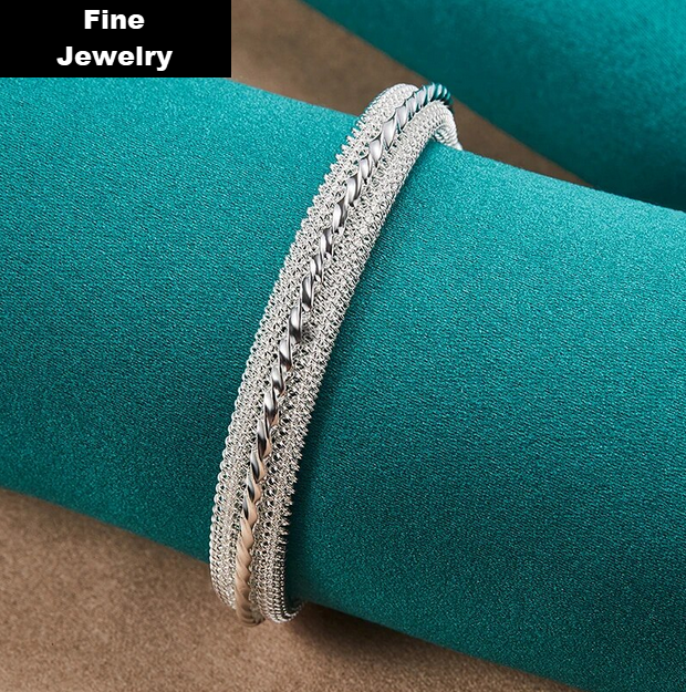Sterling Silver 925 Woven Mesh Bangle