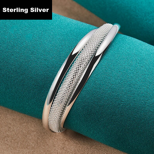 Sterling Silver 925 Reticulated Smooth Bangle