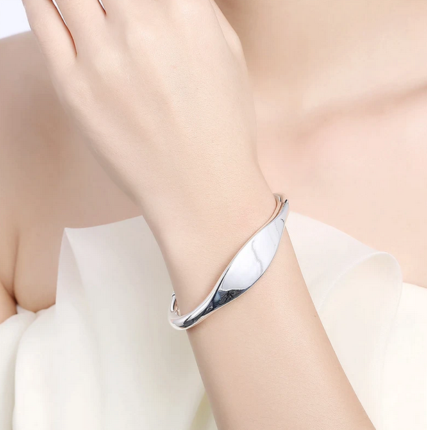 Sterling Silver 925 Double Bead Cuff Bangle