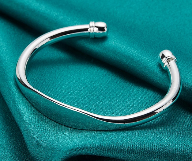 Sterling Silver 925 Double Bead Cuff Bangle