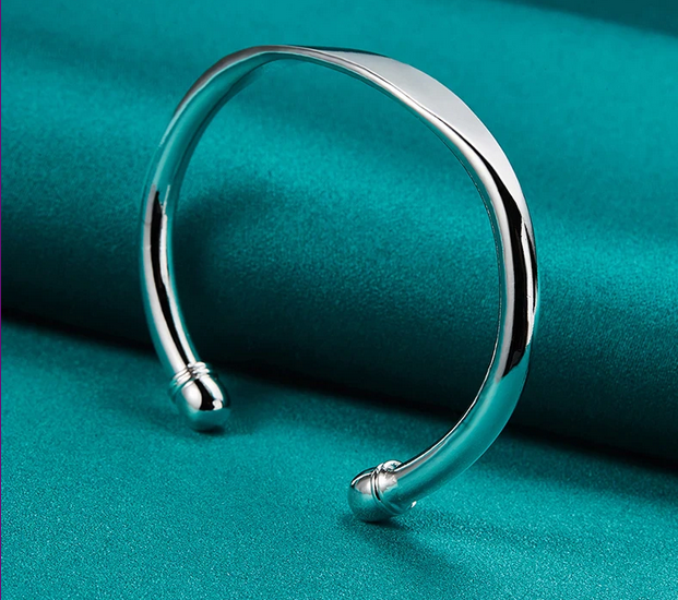 Sterling Silver 925 Double Bead Cuff Bangle
