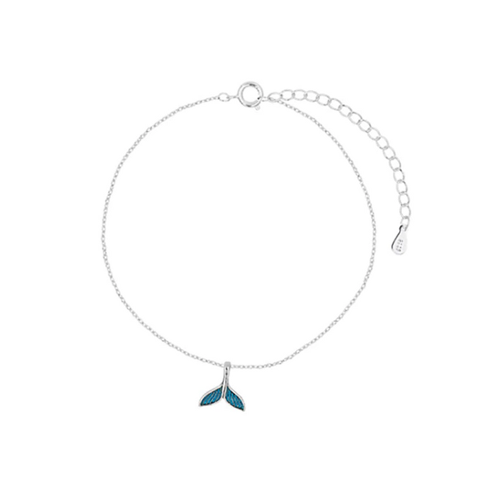Blue Sterling Silver Mermaid Tail Anklet