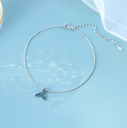 Blue Sterling Silver Mermaid Tail Anklet