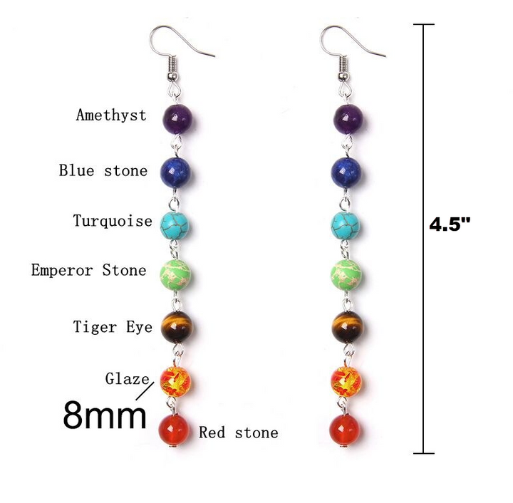 Rainbow Chakra 7 Stone Drop Earrings