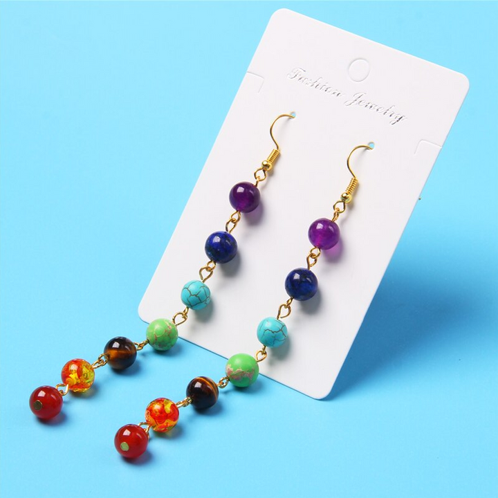 Rainbow Chakra 7 Stone Drop Earrings