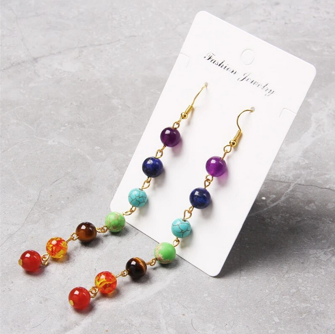 Rainbow Chakra 7 Stone Drop Earrings
