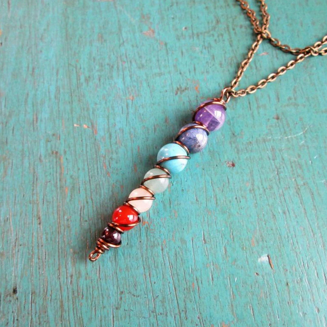 7 Chakra Natural Gemstone Wire Wrapped Necklace