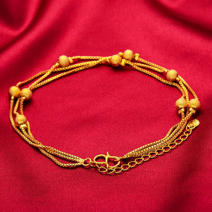 Boho Bead Chain Anklet 24K Gold Plated
