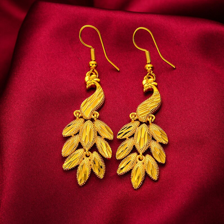 Gold Peacock Earrings 24K Gold Plated