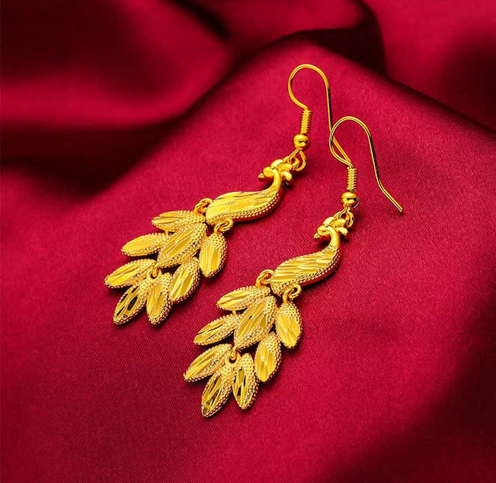 Gold Peacock Earrings 24K Gold Plated