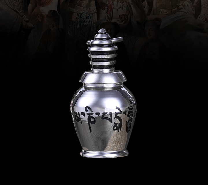 Miniature Tibetan Six Character Mantra Urn Necklace