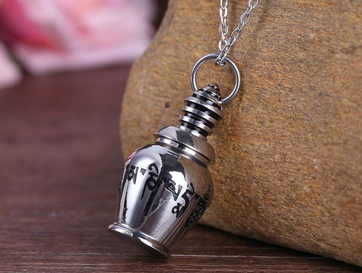Miniature Tibetan Six Character Mantra Urn Necklace
