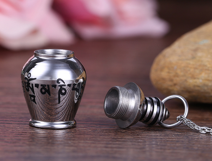 Miniature Tibetan Six Character Mantra Urn Necklace