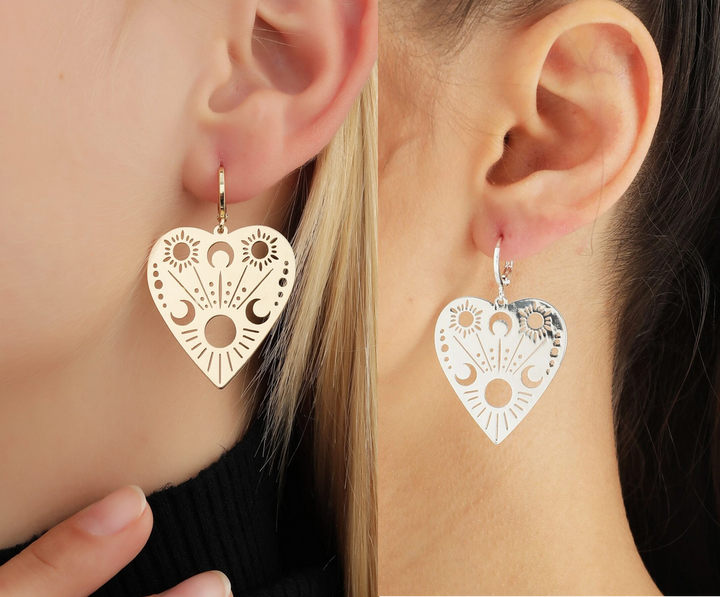 Wiccan Sun Moon Ouija Board Pointer Earrings (Gold or Silver)