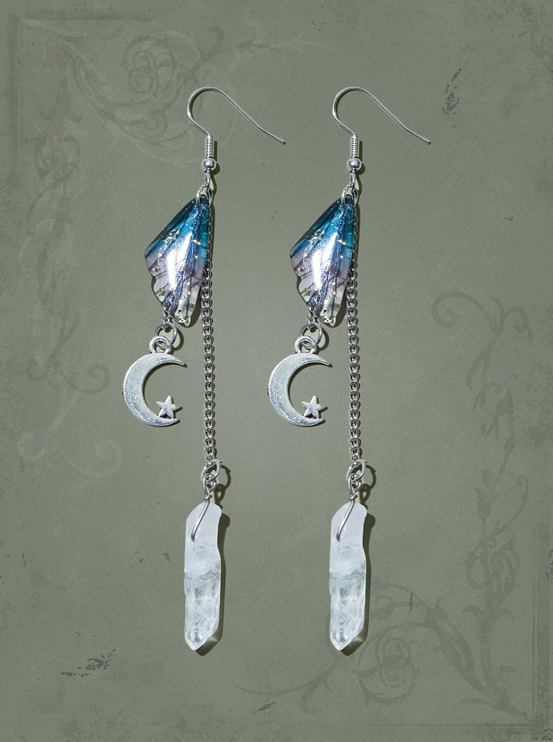 Goth Moth Wing Crystal Earrings