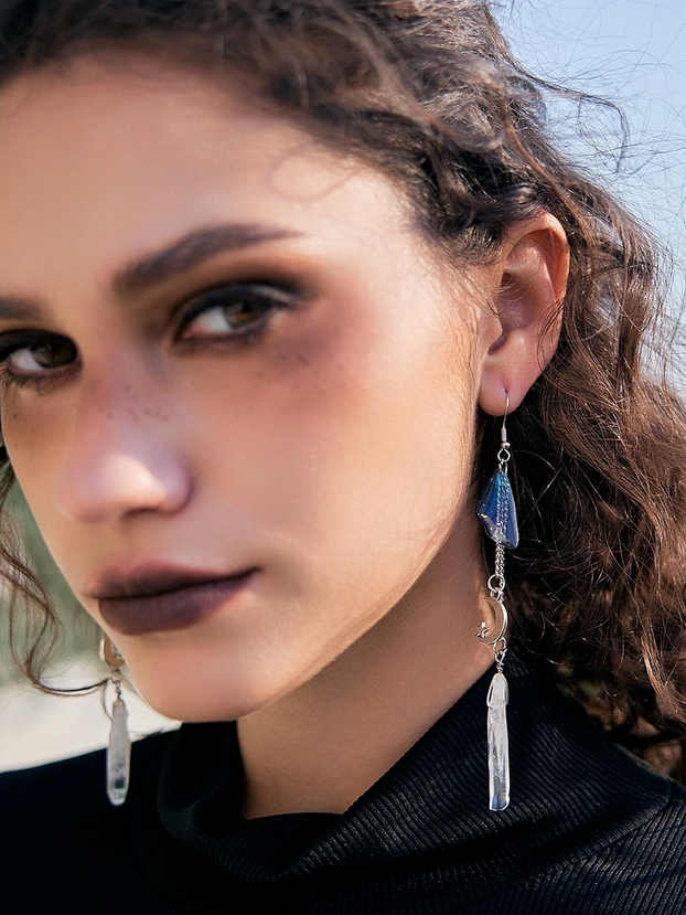 Goth Moth Wing Crystal Earrings