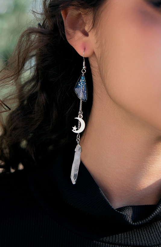 Goth Moth Wing Crystal Earrings