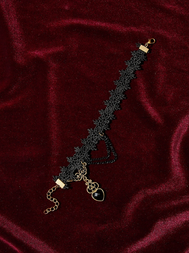 Goth Black Heart Lace Anklet