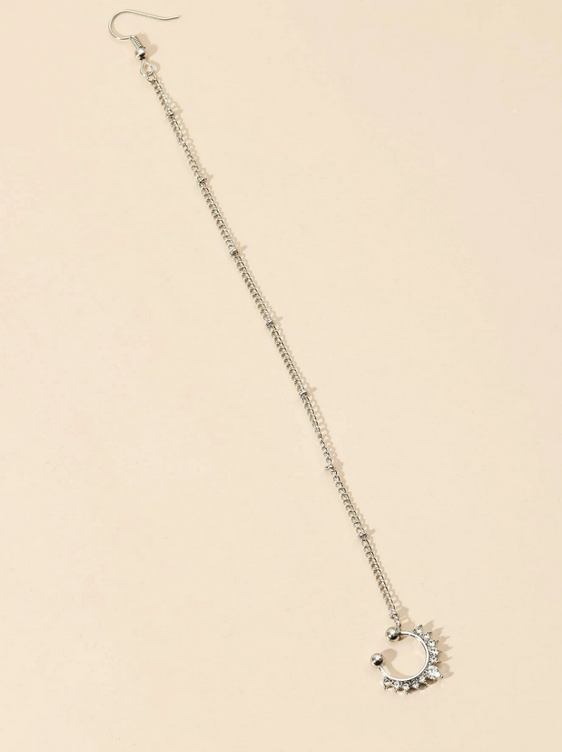 Rhinestone Nose to Ear Ring with Chain