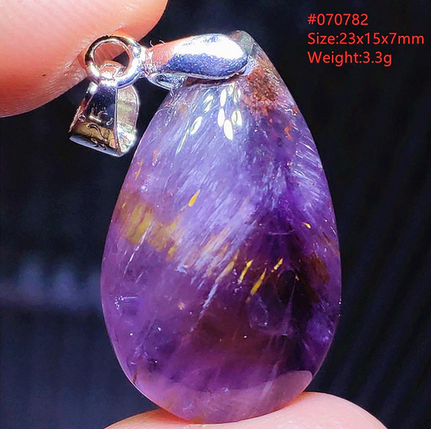 Red Auralite 23 Purple Cacoxenite Water Drop Necklace .925