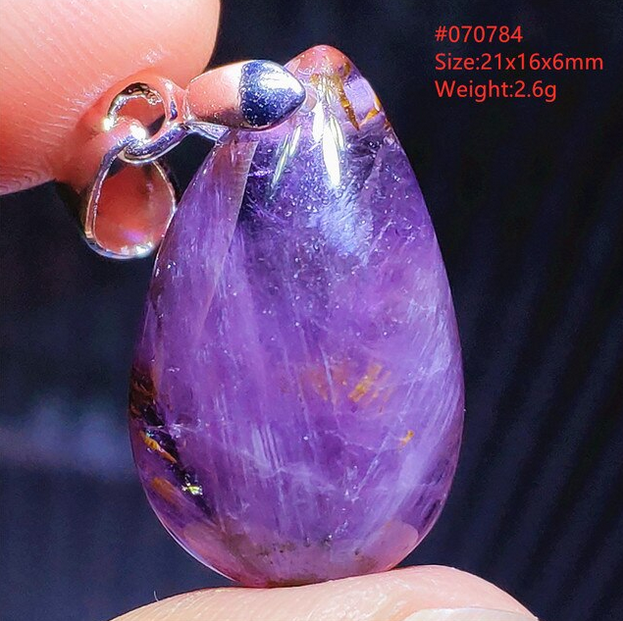Red Auralite 23 Purple Cacoxenite Water Drop Necklace .925