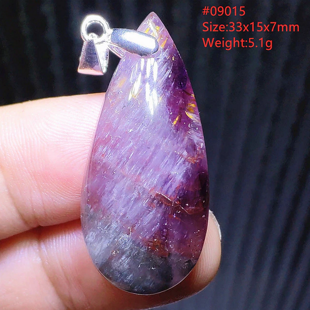 Red Auralite 23 Purple Cacoxenite Water Drop Necklace .925