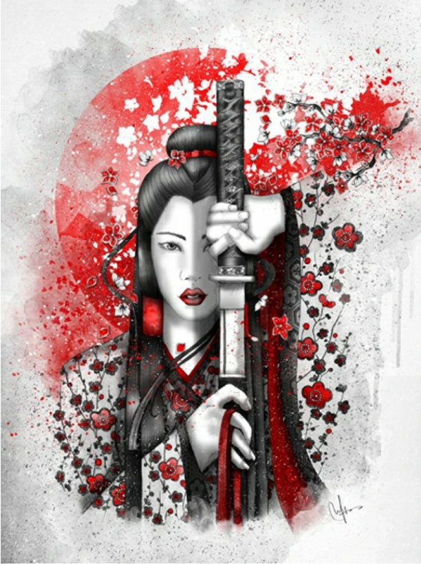 Cherry Blossom Geisha Warrior Diamond Dot Painting Kit