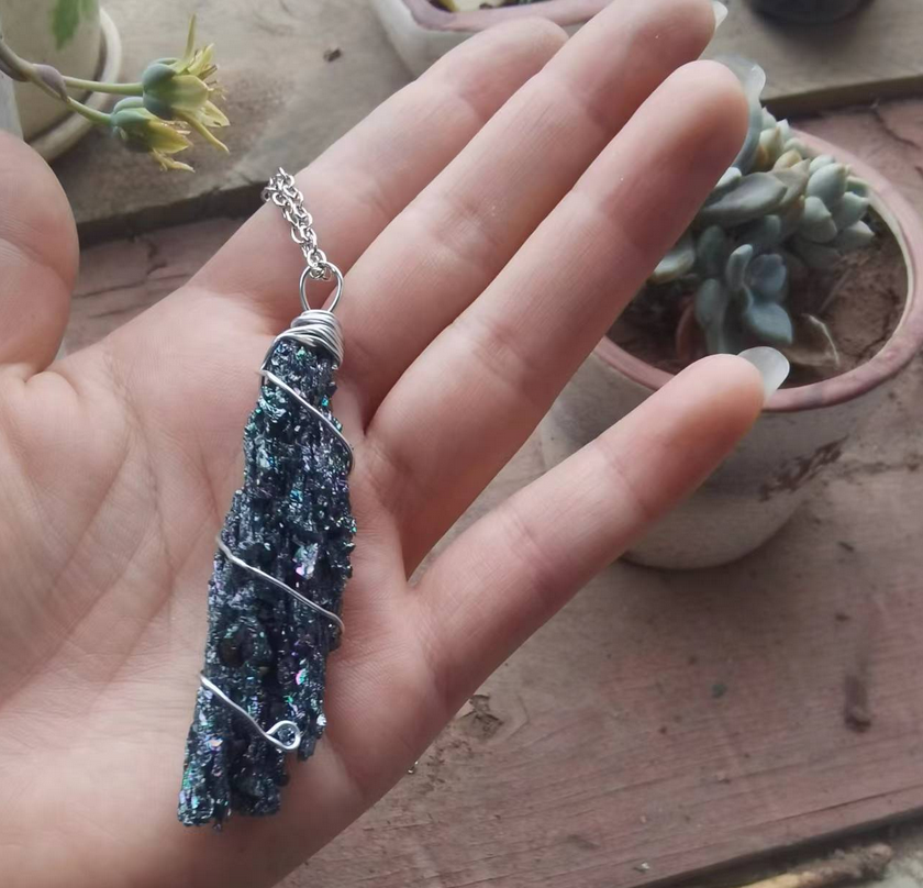 Powerful Natural Black Kyanite Wire Wrapped Necklace