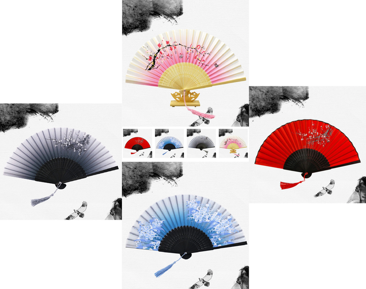 Oriental Silk Decorative Hand Fan (4 Styles)