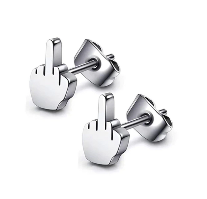 Titanium Punk Middle Finger Earrings