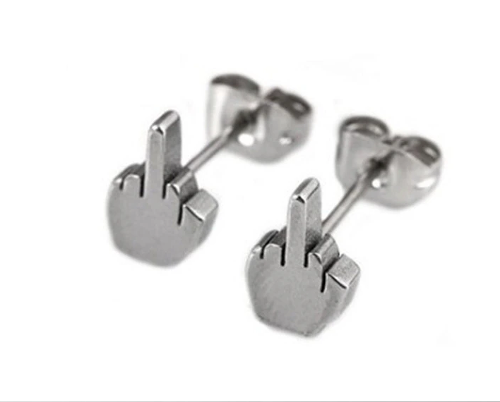 Titanium Punk Middle Finger Earrings