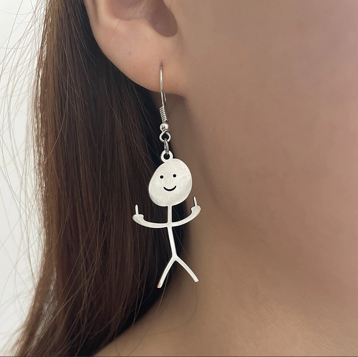 Stainless Steel Stickman W/ Middle Finger Earrings (Gold or Silver)
