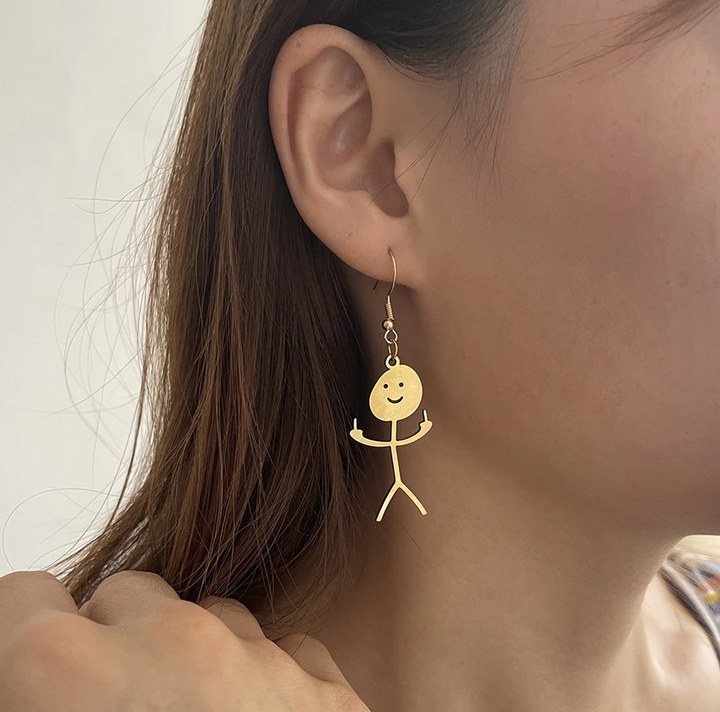 Stainless Steel Stickman W/ Middle Finger Earrings (Gold or Silver)