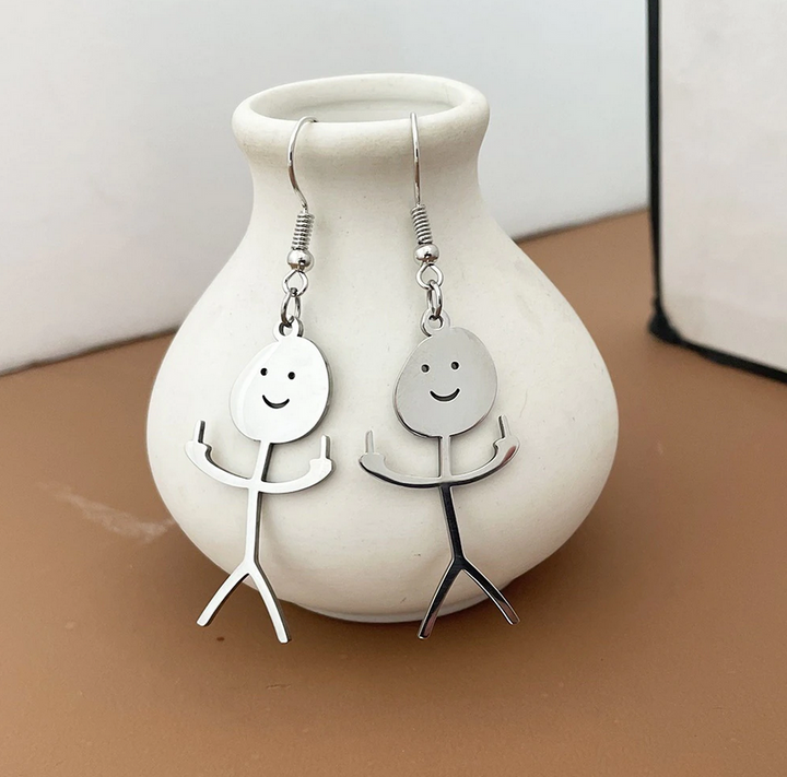 Stainless Steel Stickman W/ Middle Finger Earrings (Gold or Silver)