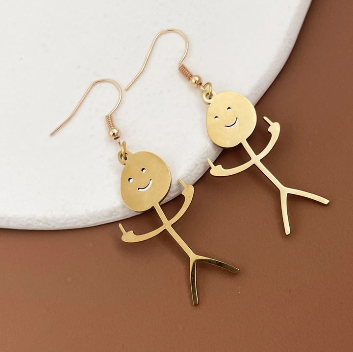 Stainless Steel Stickman W/ Middle Finger Earrings (Gold or Silver)