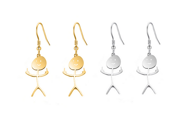 Stainless Steel Stickman W/ Middle Finger Earrings (Gold or Silver)